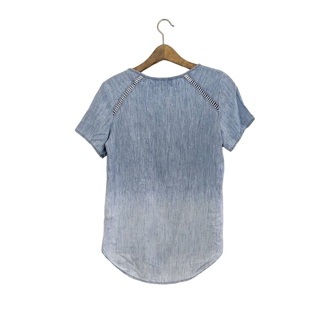 Michael Stars Blouse XS Blue Chambray Embroidered Inset Boho Casual - Picture 2 of 6